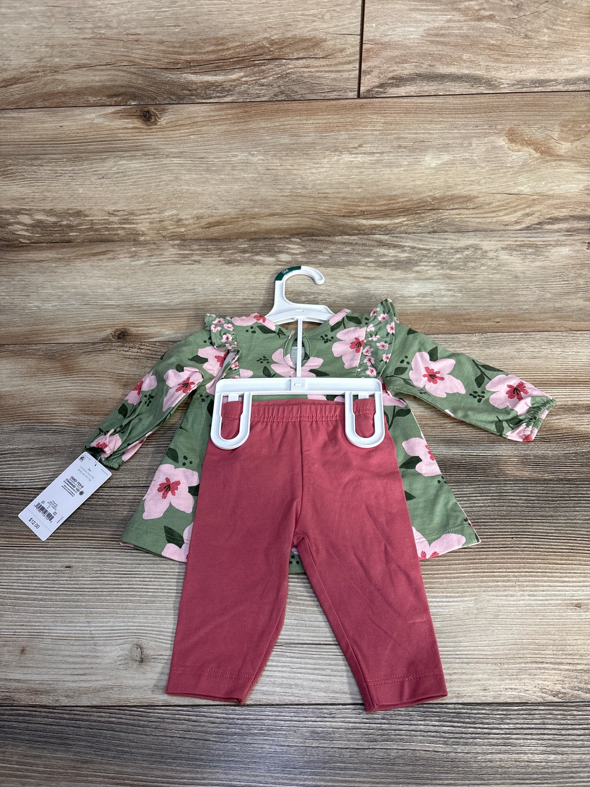 NEW Just One You 2pc Floral Ruffled Top & Leggings Set Green sz 3m