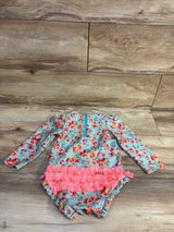 iEFiEL Floral Ruffle 1pc Long Sleeve Rash Guard Swimsuit Blue sz 18-24m