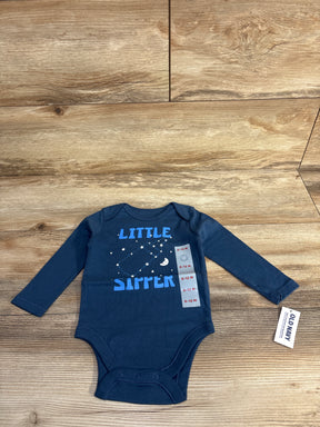 Navy blue long-sleeve baby onesie with 'Little Sipper' and constellation design, size 6-12 months