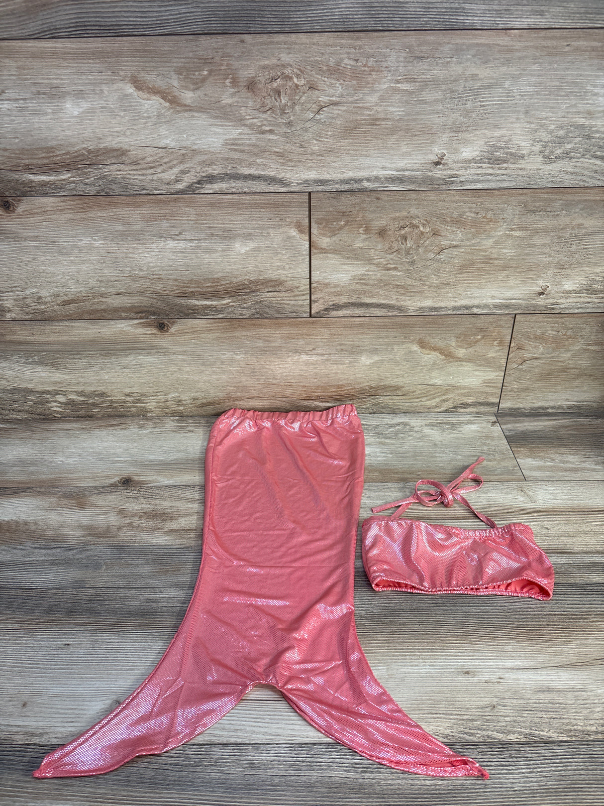 2pc Metallic Mermaid Tail Skirt & Bikini Top Pink sz 4/5T