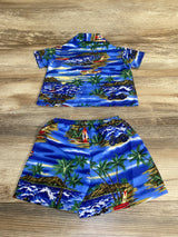 Koko Keiki Hawaii 2pc Tropical Button Up Shirt & Shorts Blue sz 6m