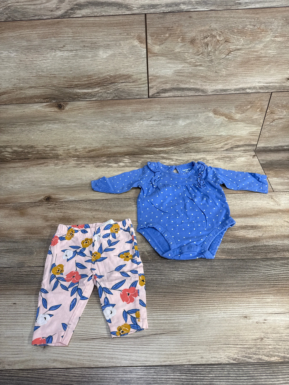 Carter's 2pc Polka Dot Bodysuit & Floral Pants Blue sz 3m