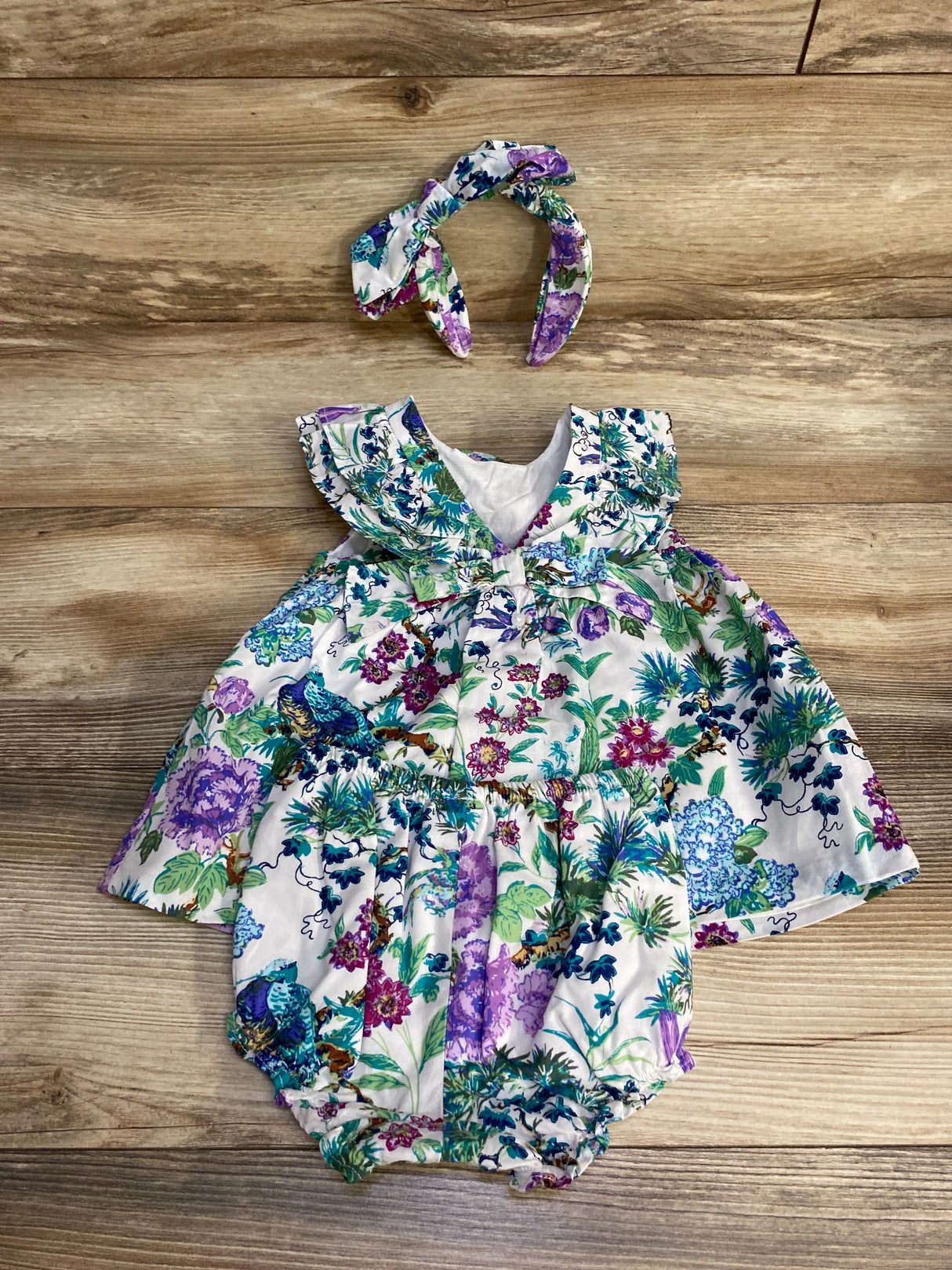 Janie and Jack 3pc Floral Ruffle Matching Set White sz 12-18m - Me n Mommy To Be
