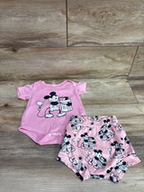 Disney 2pc Mickey Mouse 2pc Bodysuit & Shorts Set Pink sz 0-3m