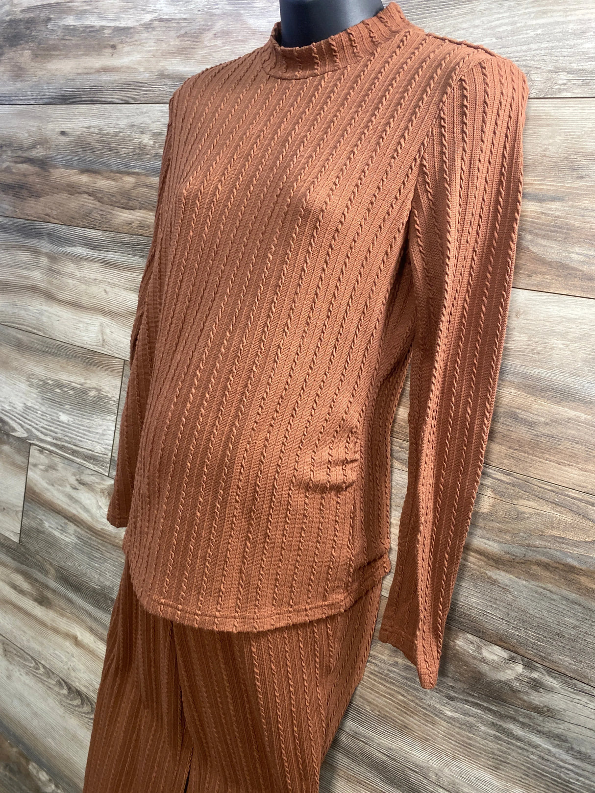 Shein Maternity 2pc Cable Knit Shirt & Pants Brown sz Large