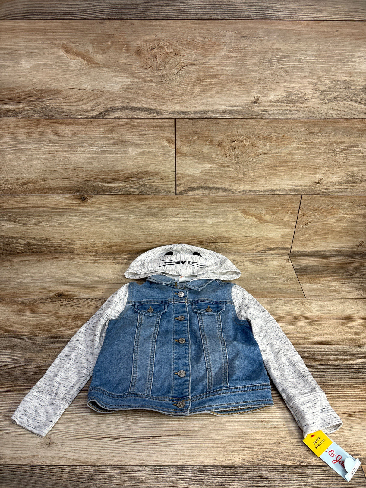 NEW Cat & Jack Hooded Medium Wash Denim Jacket Grey sz 5T