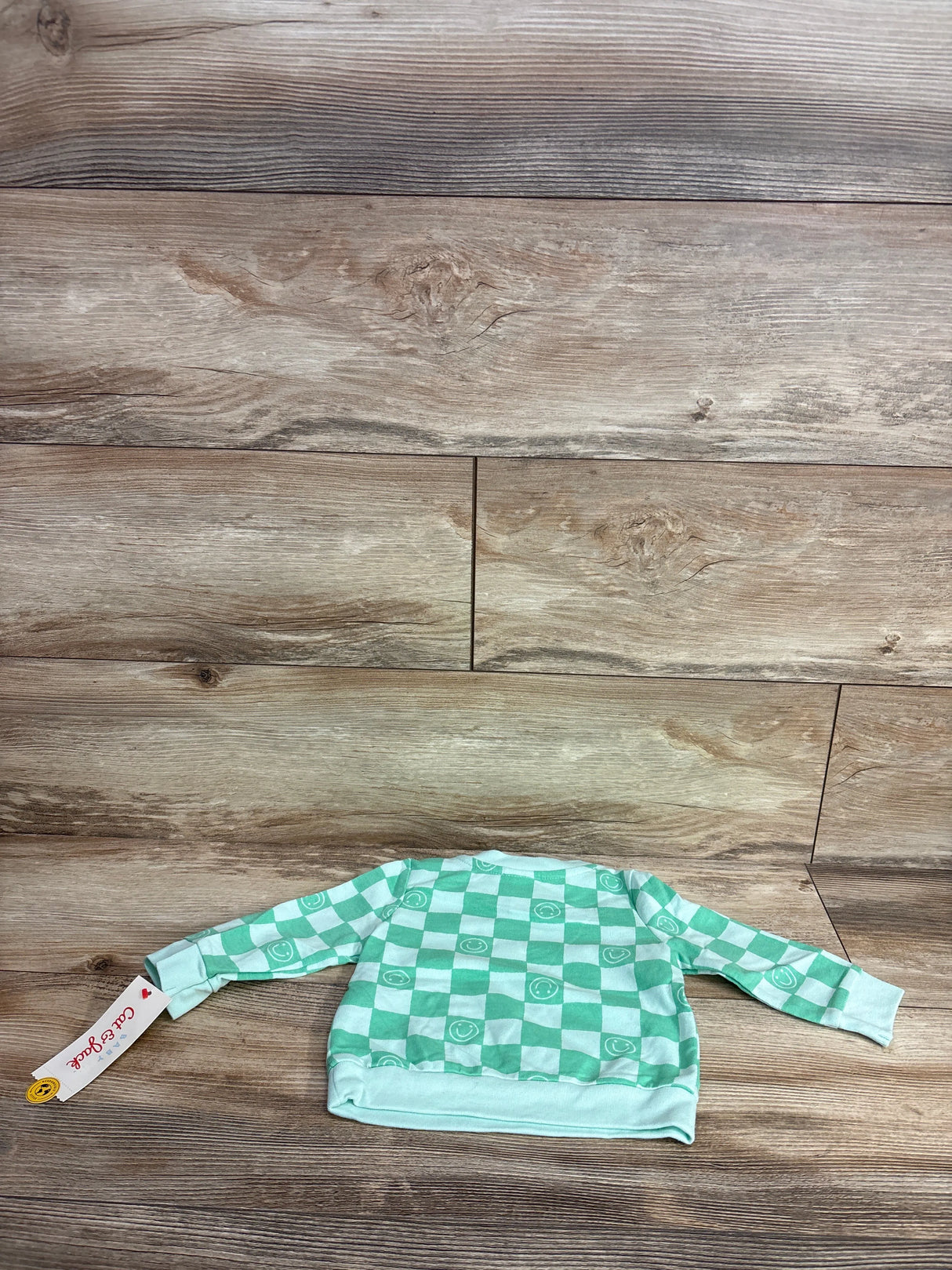 NEW Cat & Jack Checker Smile Face Sweatshirt Mint sz 3-6m