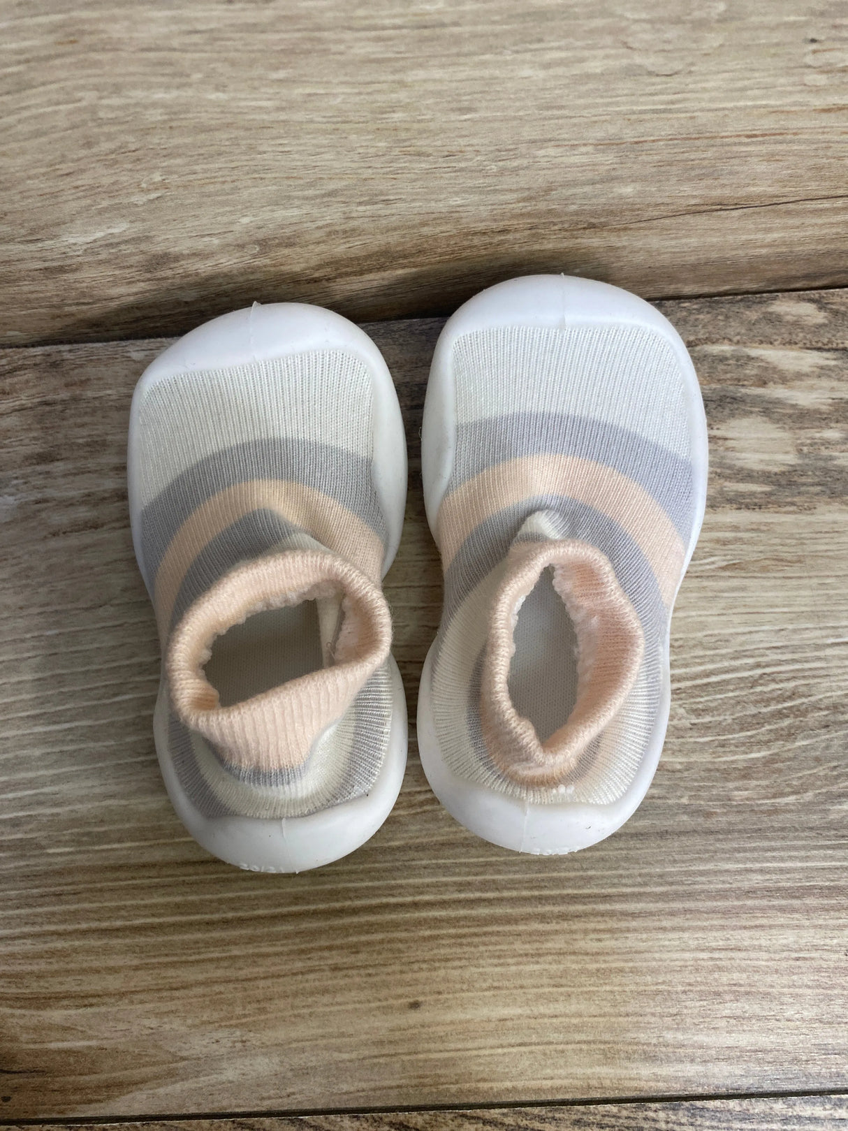 Striped Non-Slip Sock Shoes Pink/Grey sz 3c