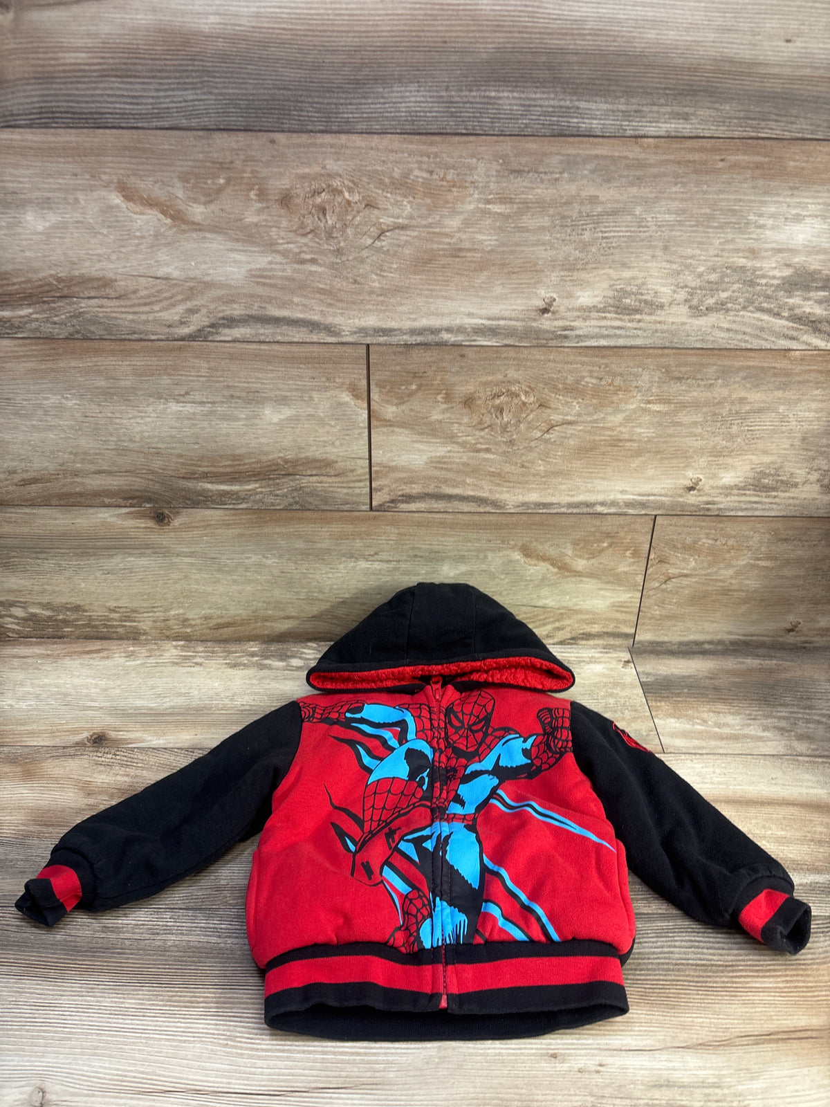 Marvel Spider-Man Sherpa Lined Zip-Up Hooded Jacket Red sz 3T