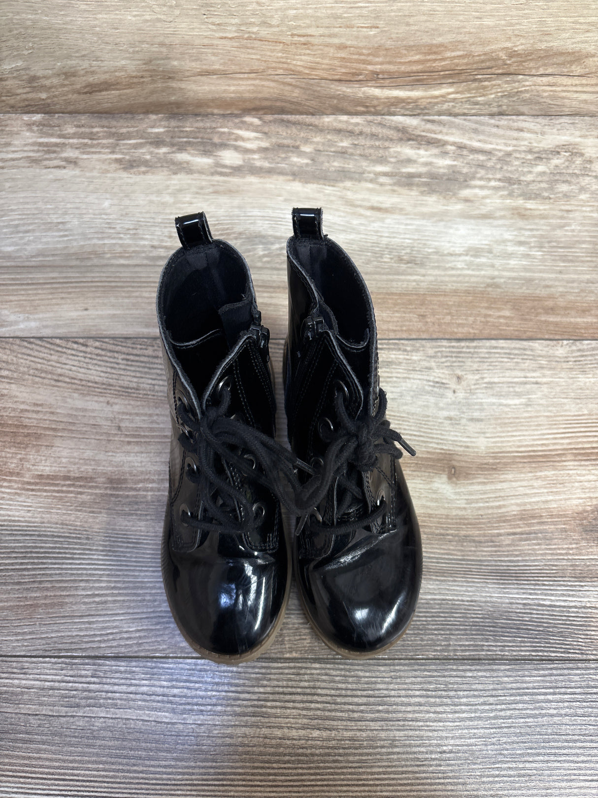 Old Navy Faux-Patent Leather Lace-Up Combat Boots Black sz 10c