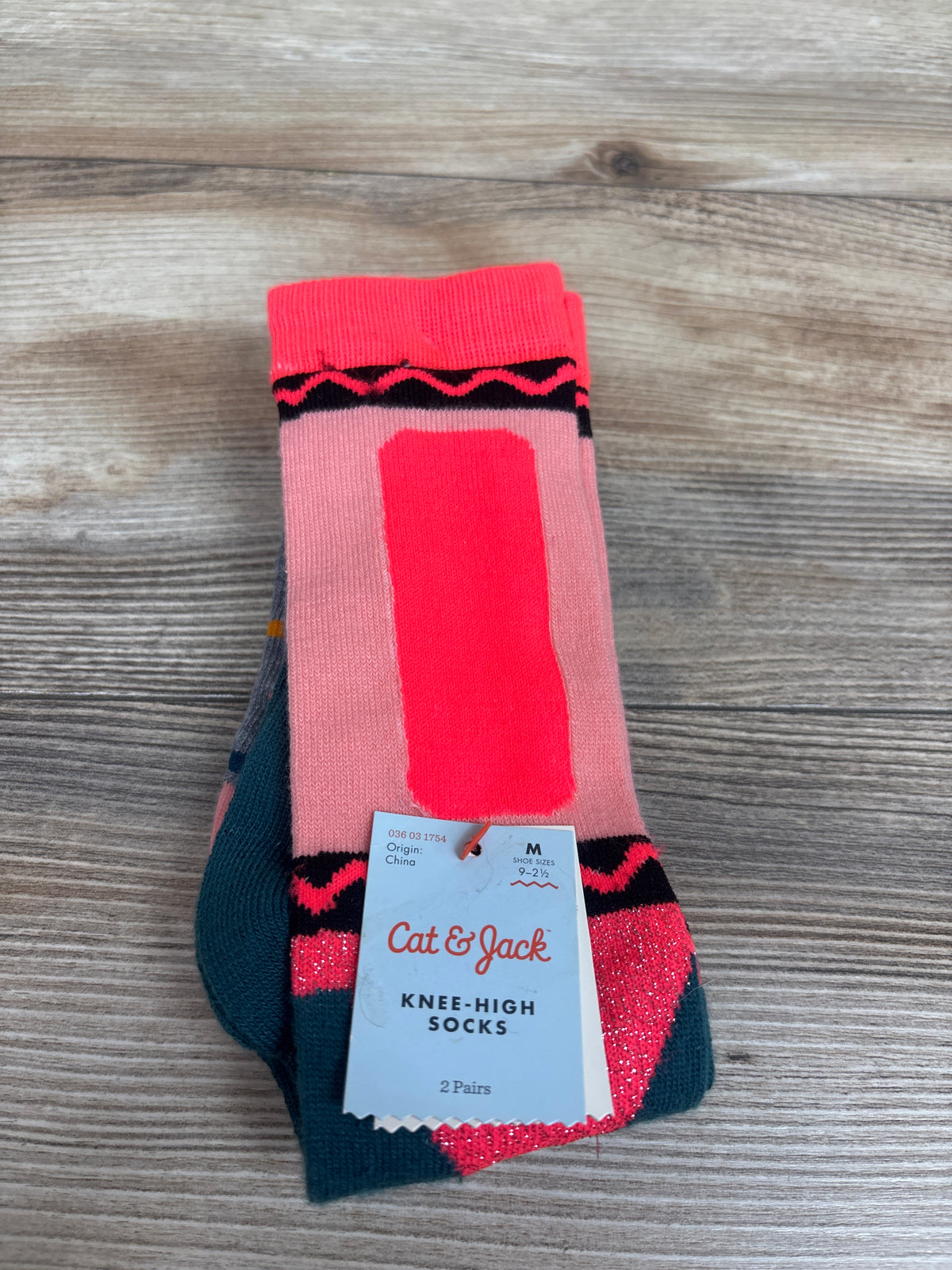 NEW Cat & Jack Knee-High Socks Crayon Print 2pk sz Medium 9c-2.5Y