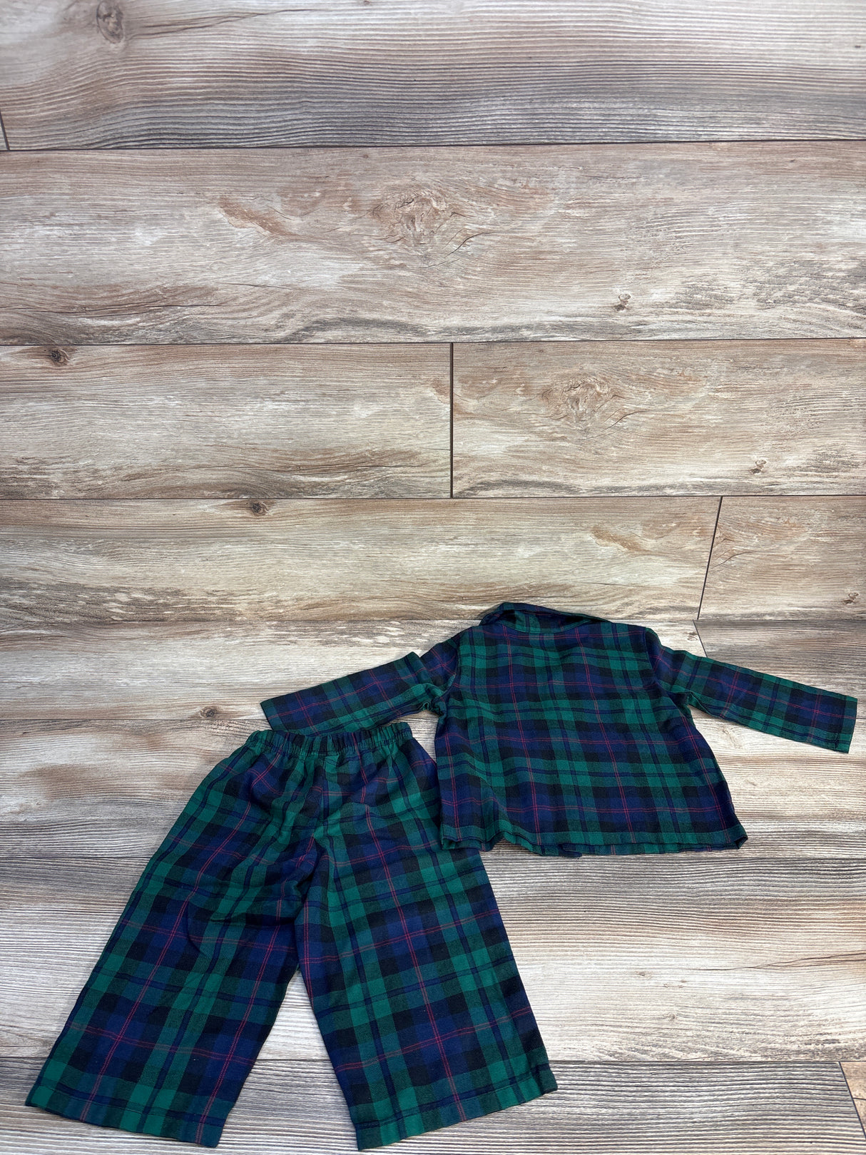Old Navy 2pc Plaid Flannel & Pull On Pants Pajama Set Green sz 12-18m