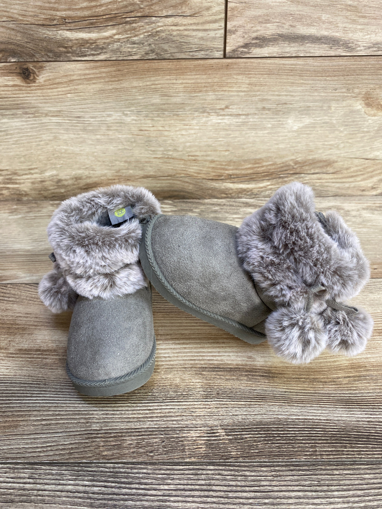 First Steps by Stepping Stones Pom Pom Faux Fur Boots, Grey sz 4c