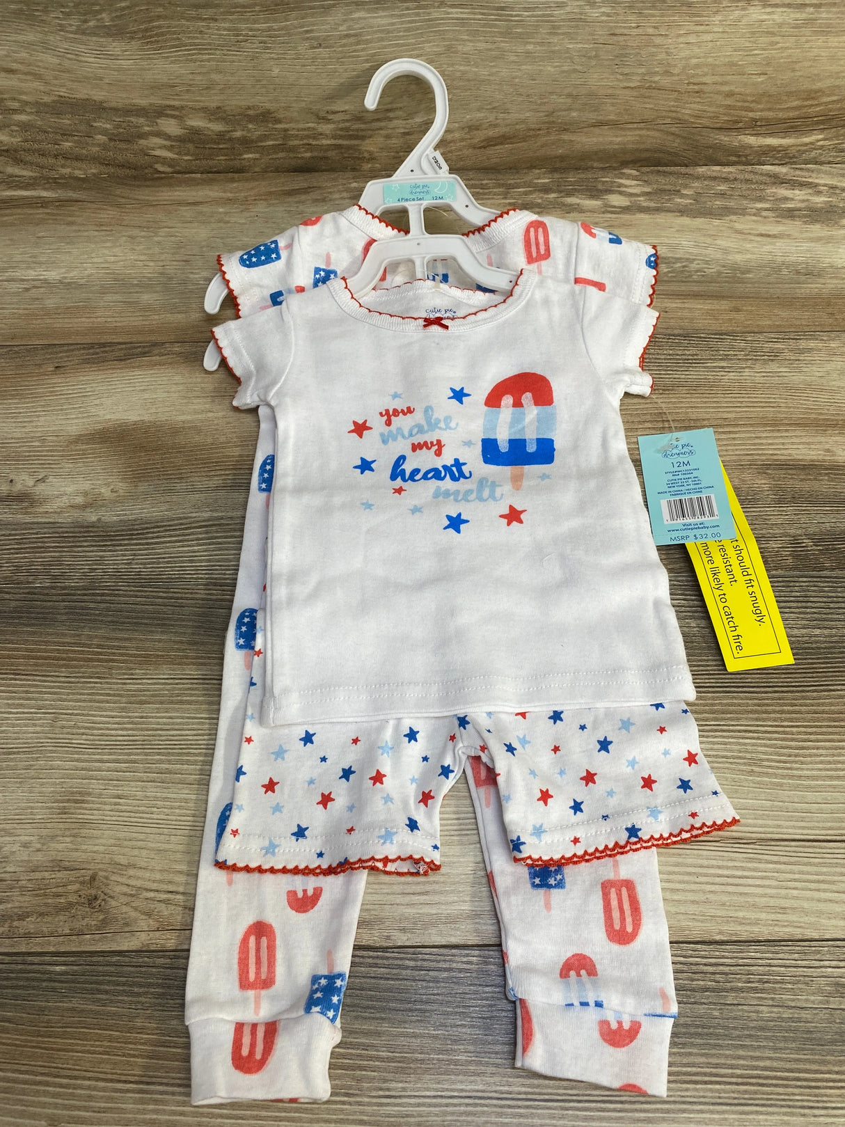 NEW Cutie Pie 4pc You Make My Heart Melt Pajama Set White sz 12m - Me n Mommy To Be