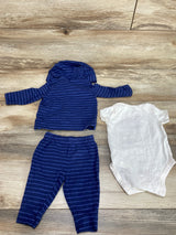 Carter's 3pc Striped Hooded Shirt Set Blue sz 3m