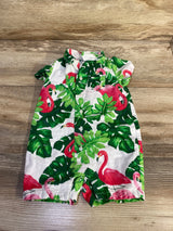 Janie & Jack Tropical Flamingo Linen Romper White sz 3-6m