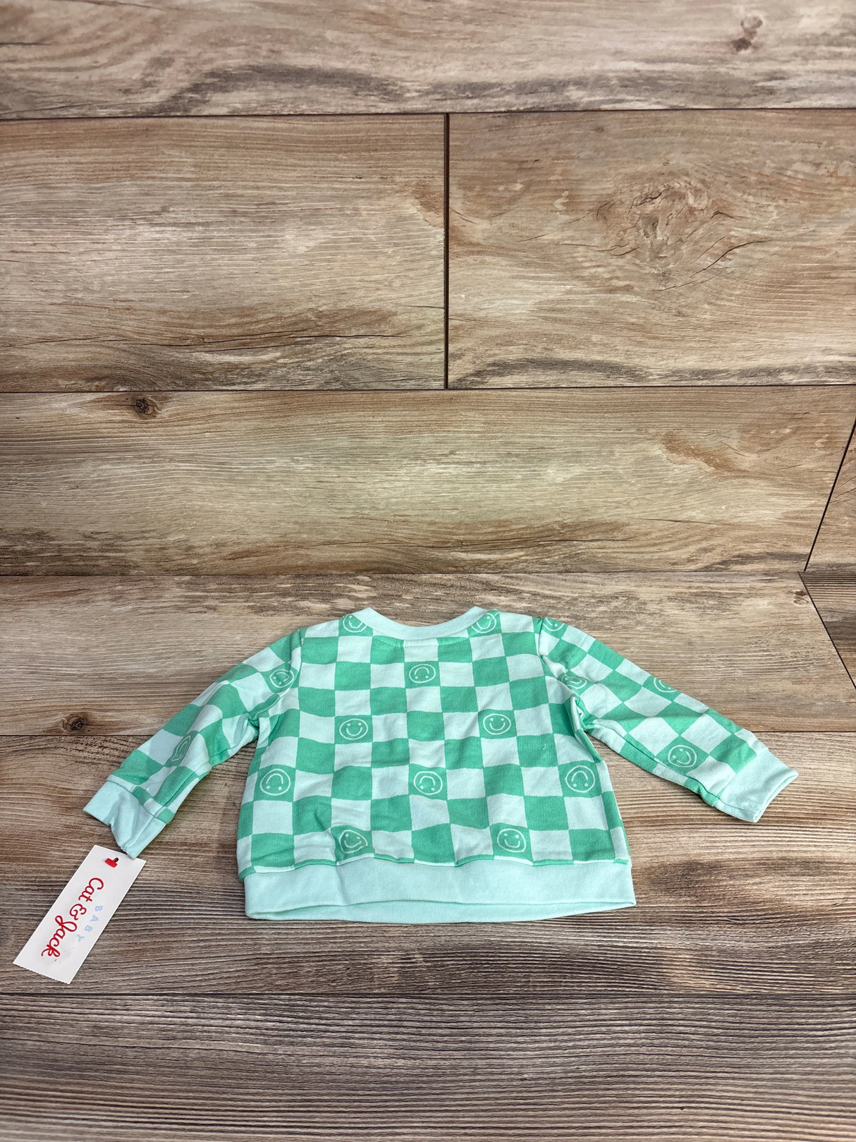 NEW Cat & Jack Checker Smile Face Sweatshirt Mint sz 0-3m