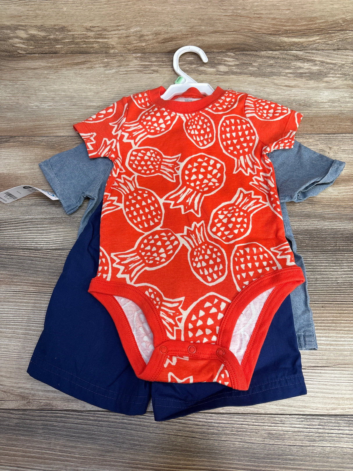 NEW Carter's 3pc Chambray Short Set Blue/Orange sz 18m