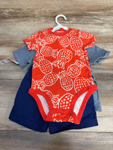 NEW Carter's 3pc Chambray Short Set Blue/Orange sz 18m
