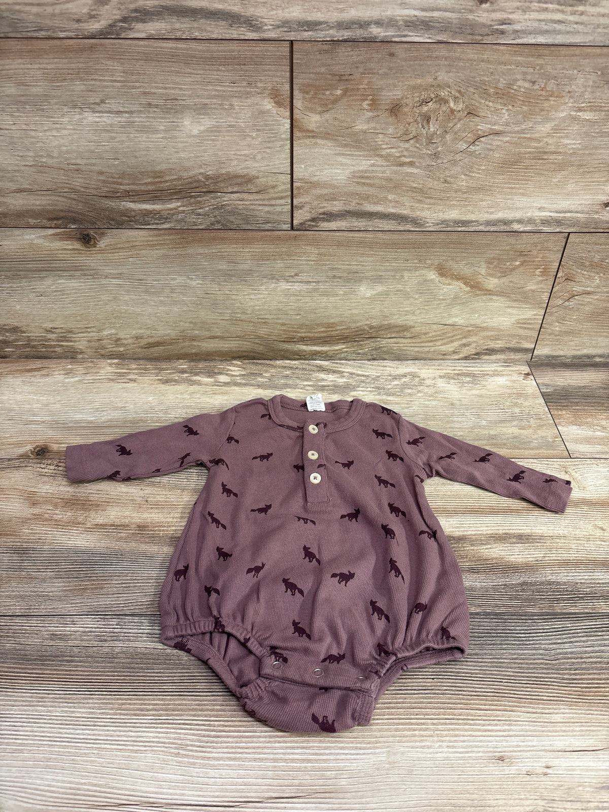 Kate Quinn Long Sleeve Ribbed Henley Bubble Romper Purple sz 6-12m