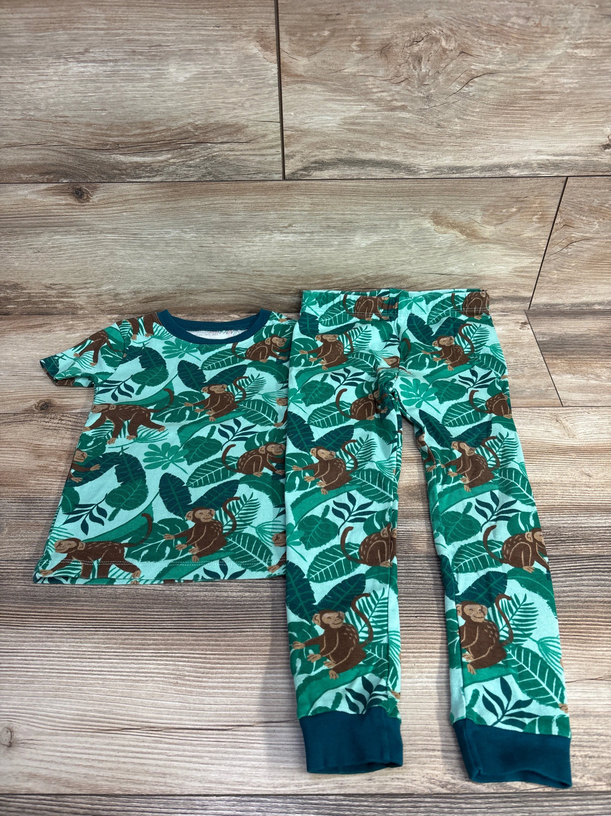 Member's Mark 2pc Organic Monkey Pajamas Green sz 4T