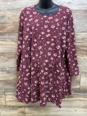Sonoma Maternity maroon floral tiered dress with long sleeves on a mannequin