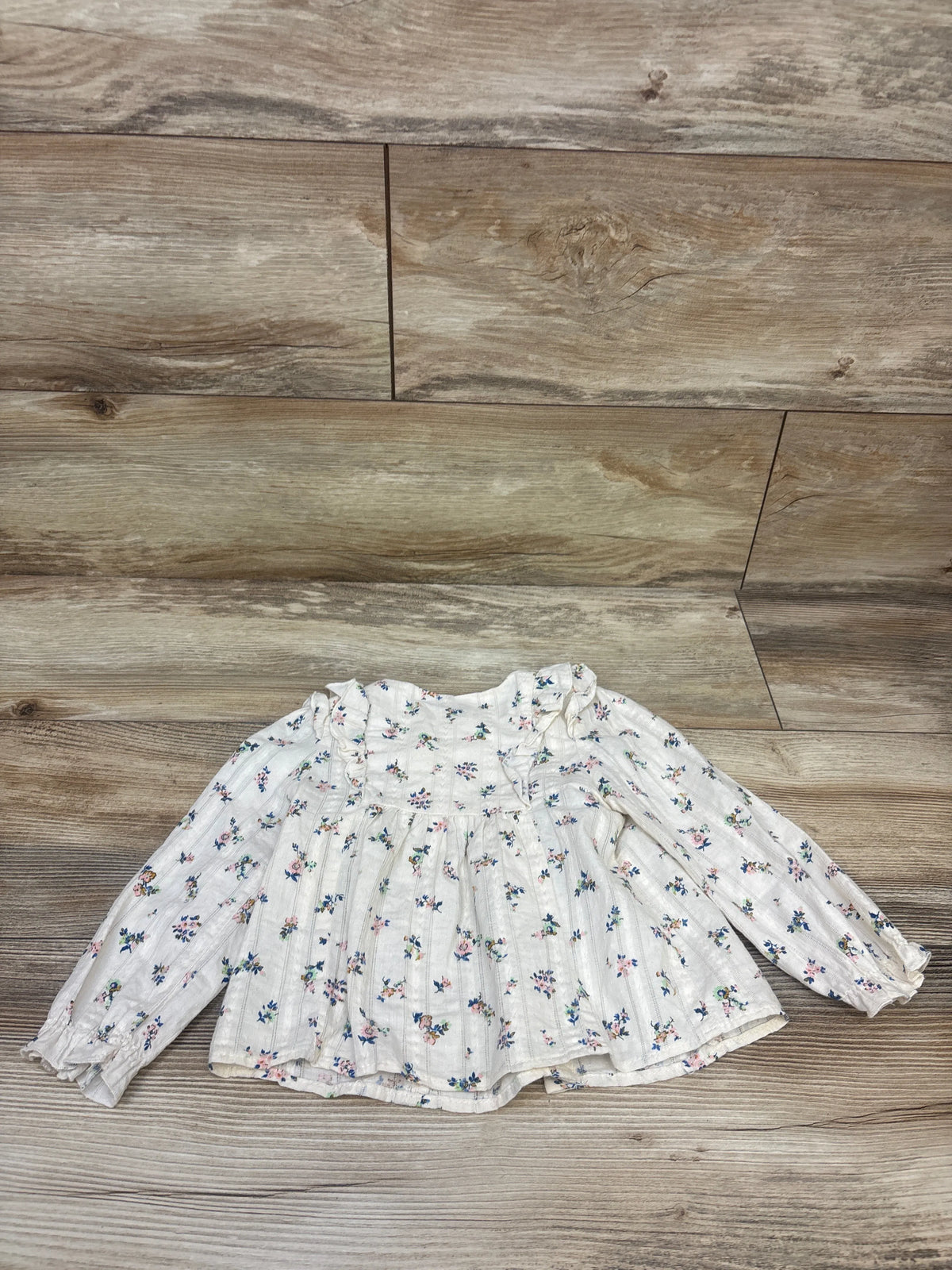 Zara Long Sleeve Floral Button-Front Shirt Ivory sz 18-24m