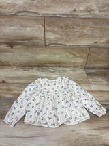 Zara Long Sleeve Floral Button-Front Shirt Ivory sz 18-24m