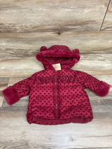 NEW First Impressions Fur Trim Heart Print Puffer Jacket Red sz 3-6m