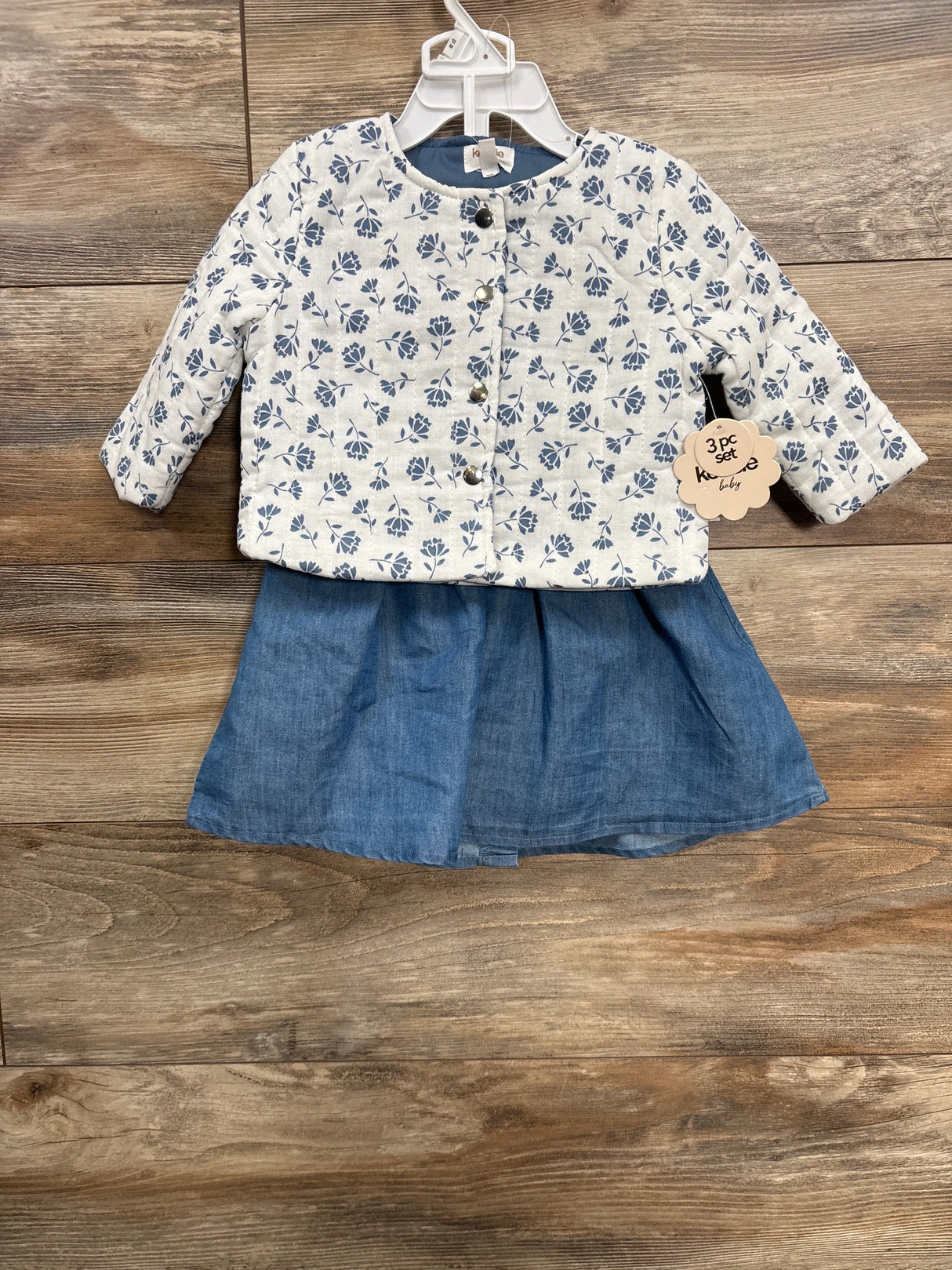 NEW Kensie Baby 3pc Chambray Dress Set Blue sz 12m