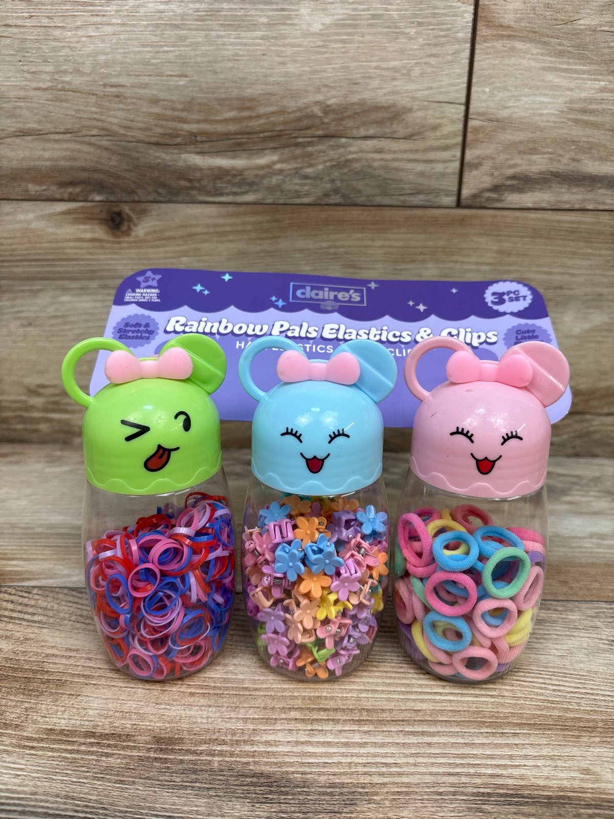 NEW Claire's 3pc Rainbow Pals Elastics & Clips