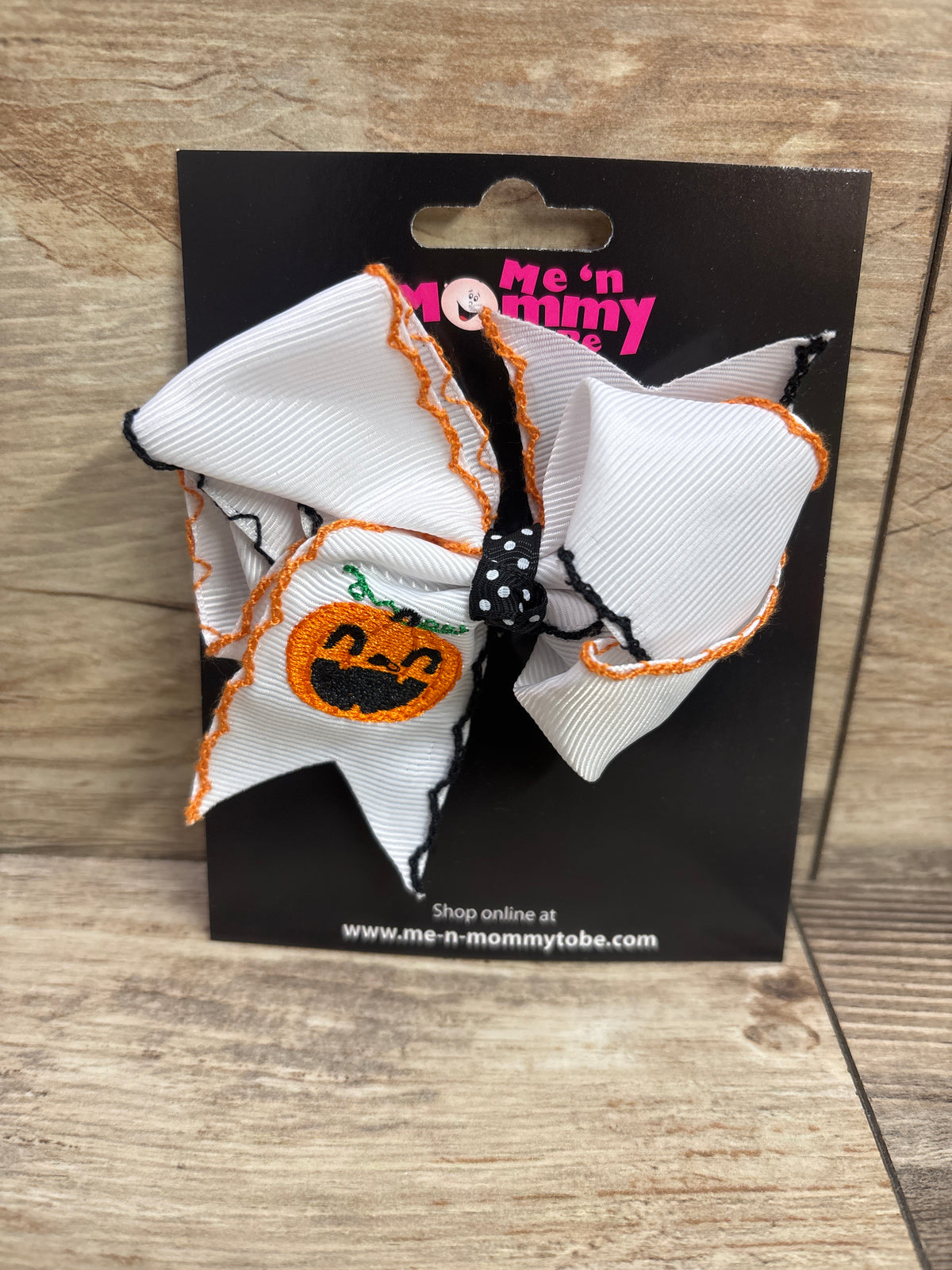 NEW Large Embroidered Pumpkin Hair Bow White