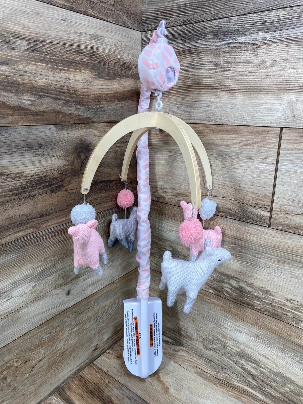 Pink/Grey Crochet Llama Wooden Mobile