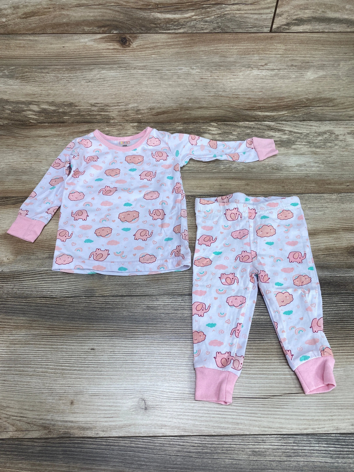 Swiggles 2pc Elephant Pajama Set White sz 3-6m