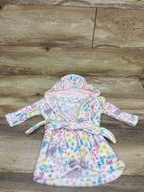 Floral Butterfly Print Plush Hooded Bath Robe White sz 0-9m