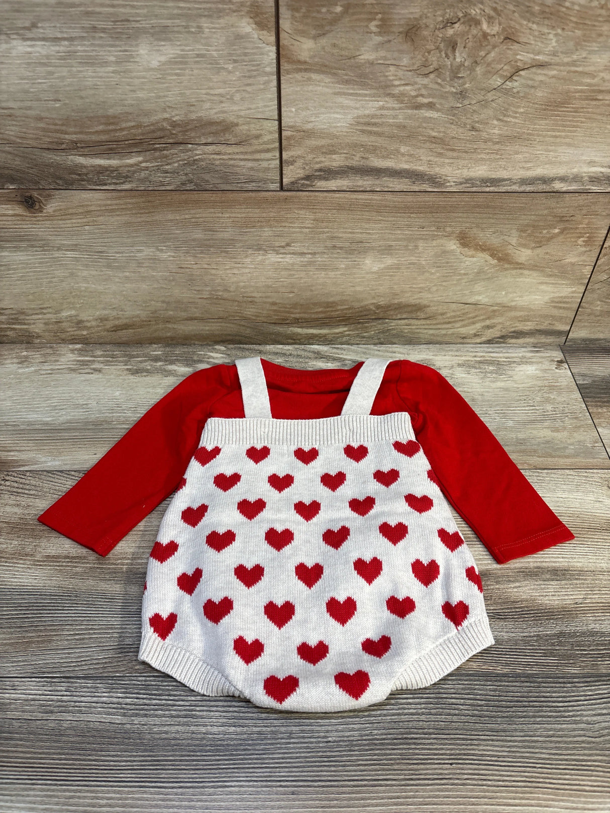 Cat & Jack 2pc Shirt & Heart Print Bubble Romper Red sz 6-9m