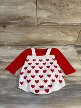 Cat & Jack 2pc Shirt & Heart Print Bubble Romper Red sz 6-9m