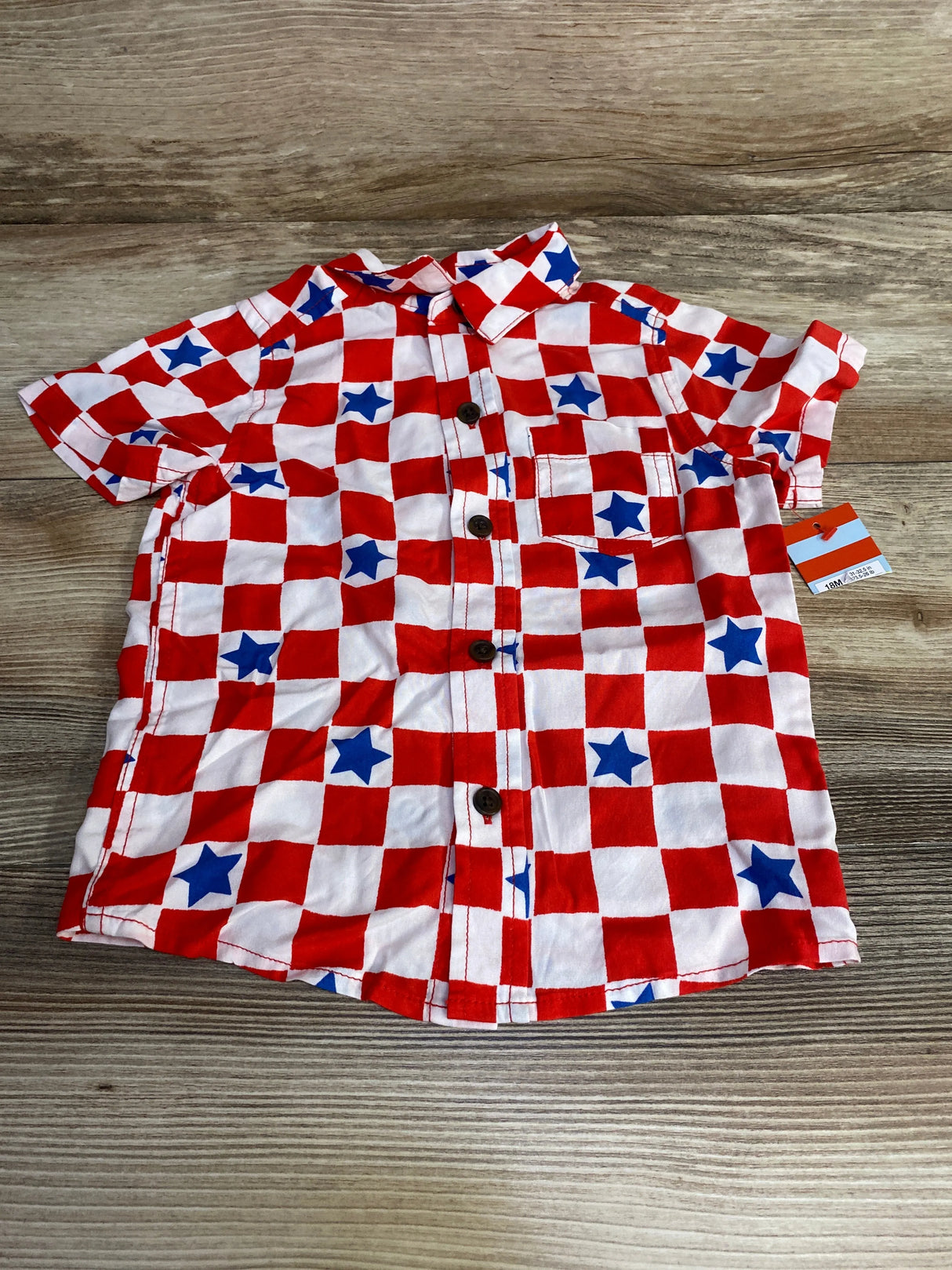 NEW Cat & Jack Checkered Button-Up Shirt Red sz 18m