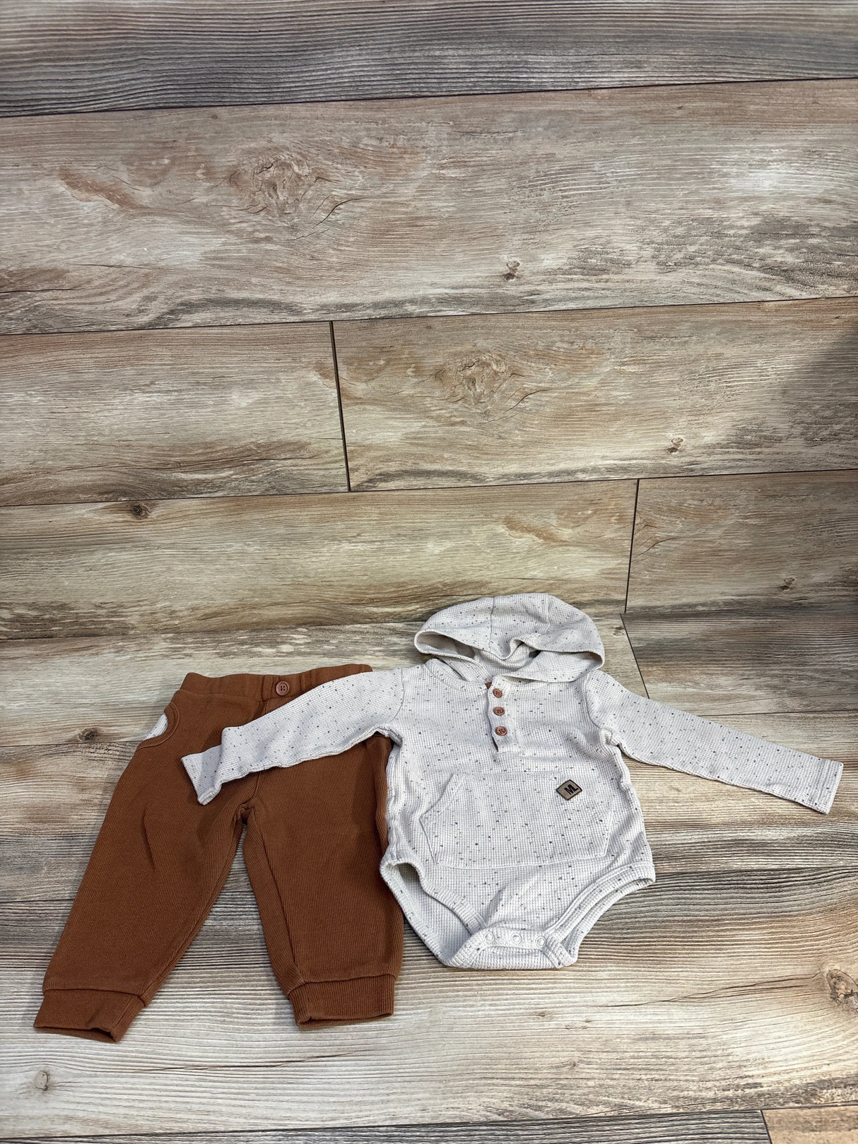 Mario Lopez 2pc Waffle Knit Henley Pull Over & Jogger Set Grey sz 12m