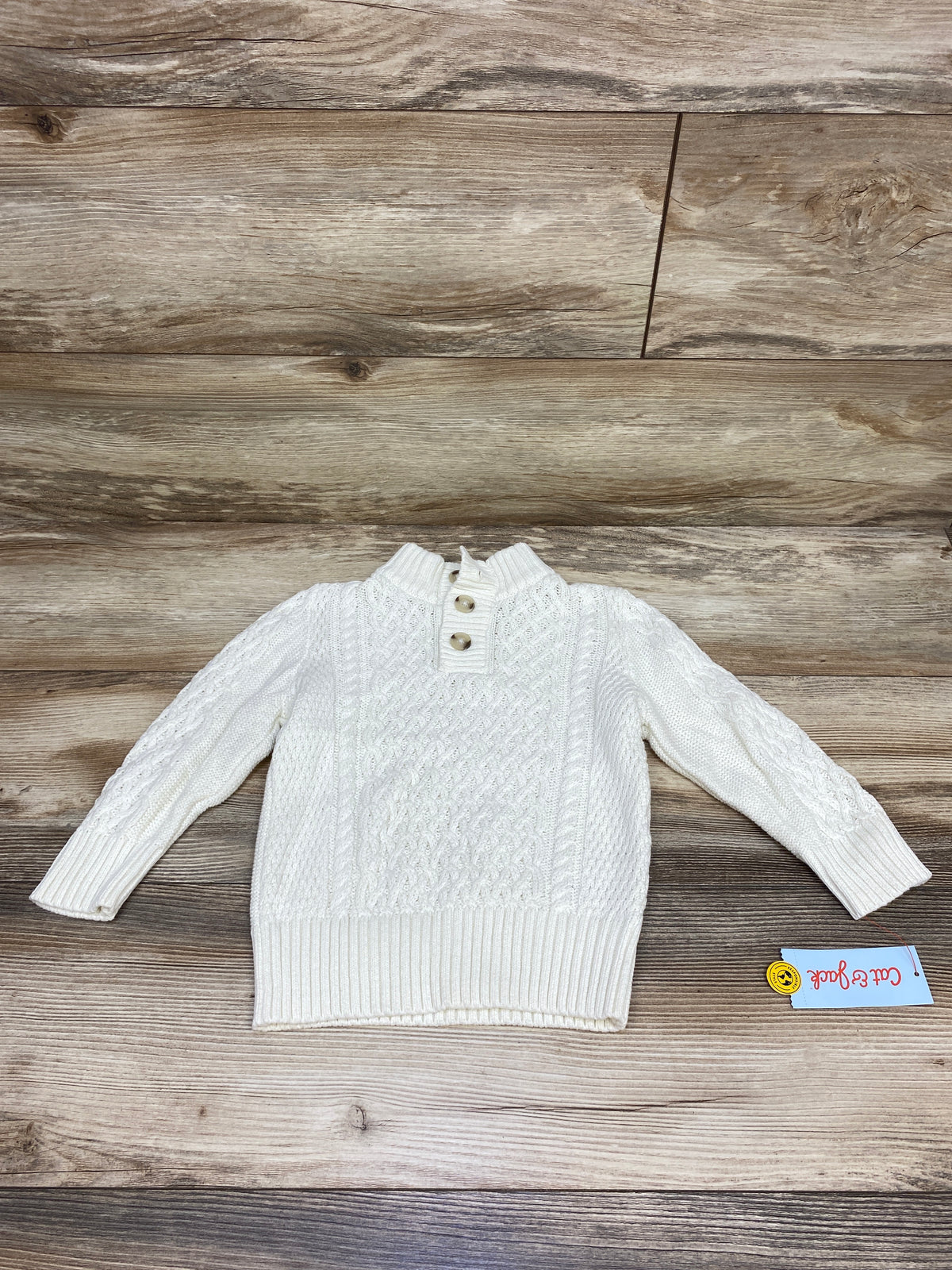 NEW Cat & Jack Cable Knit Henley Sweater Ivory sz 2T