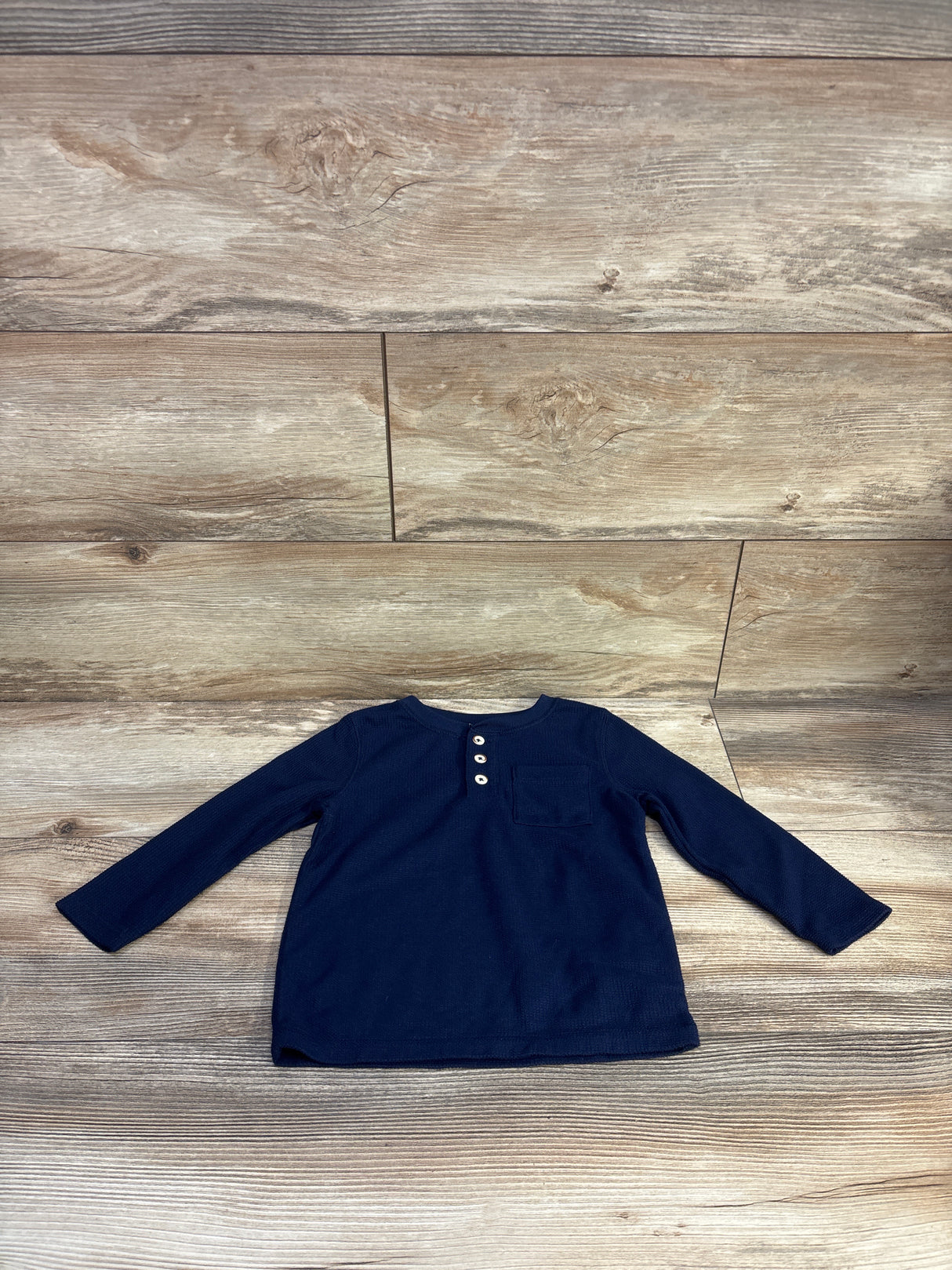 Cat & Jack Waffle Knit Henley Shirt Navy sz 2T