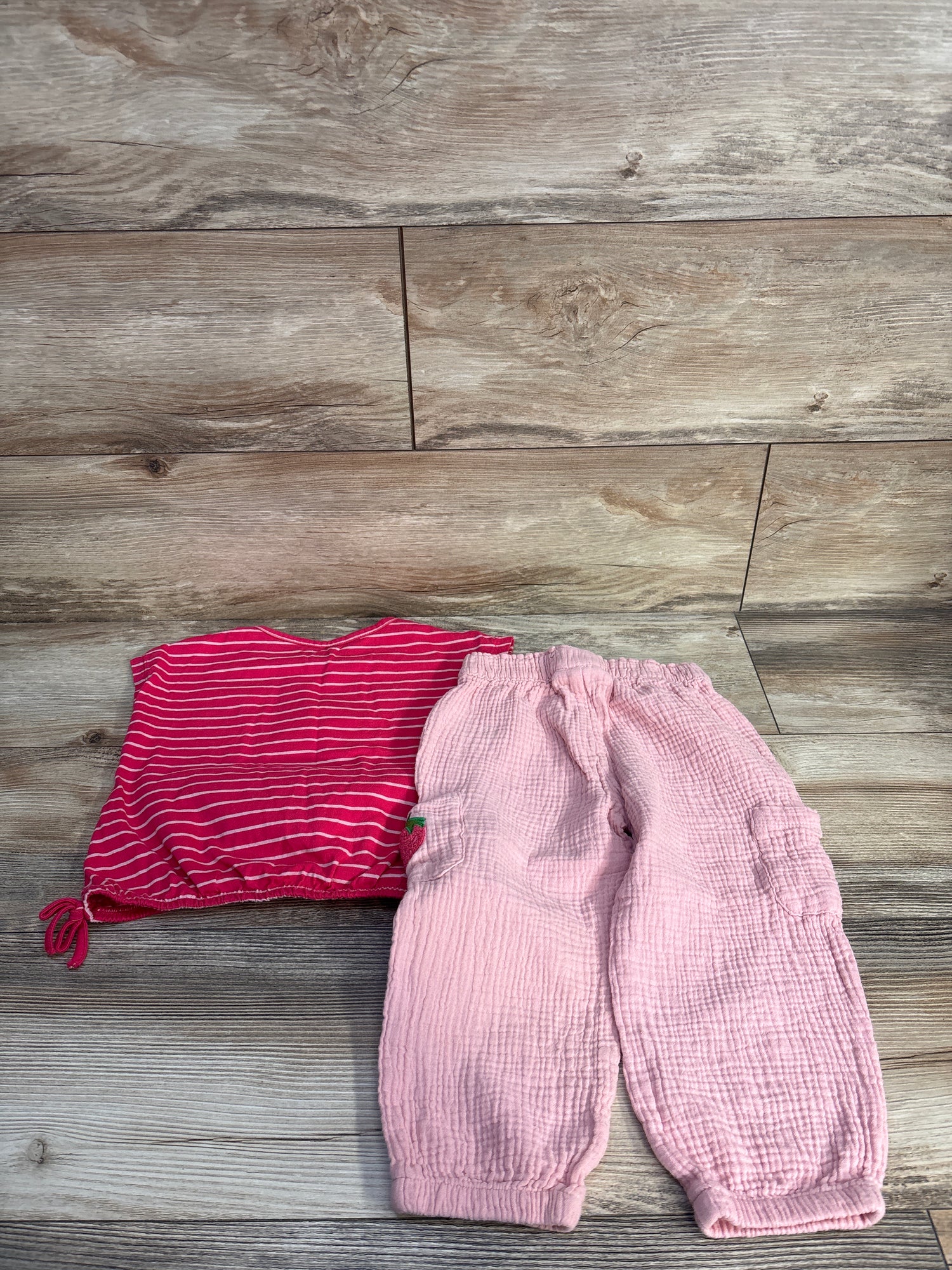 Kids Headquarters 2pc Strawberry Shirt & Gauze Pants Set Pink sz 3T