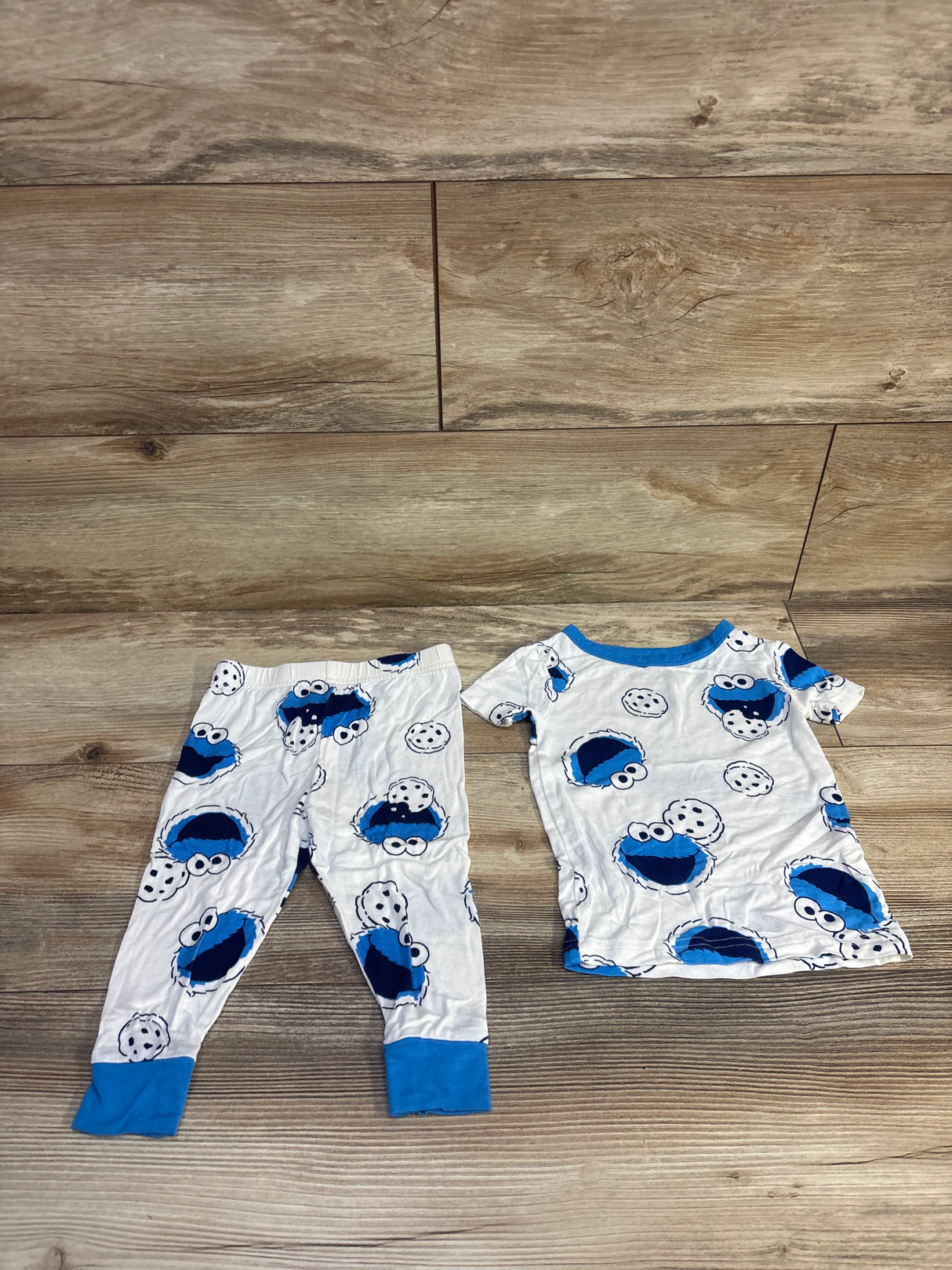 Sesame Street 2pc Cookie Monster Visccose Pajama Set White sz 18m