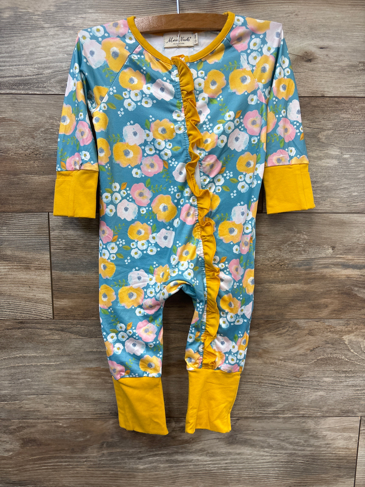 NEW Marie Nicole Ruffle Convertible Sleeper Blue sz 12-18m