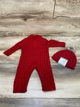 NEW Tahari Cable Knit Coverall & Beanie Red sz 0-3m