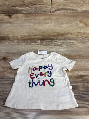Front view of Baby Gap ivory short-sleeve tee 6-12M showcasing multicolored Happy Everything text on wood background