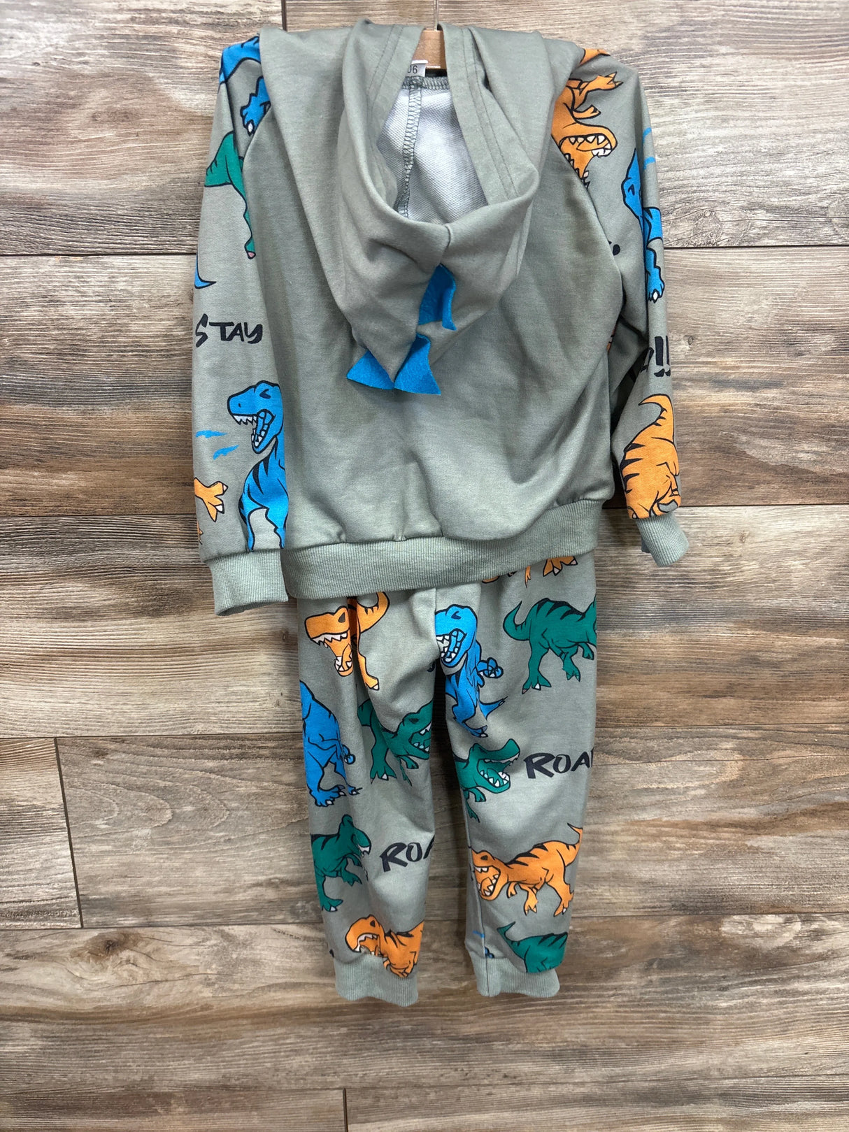 2pc Dinosaur Hooded Sweatshirt & Joggers Set Olive sz 12-18m