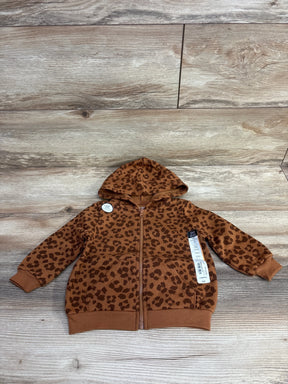 Brown leopard print toddler zip-up hoodie with hood on wooden surface