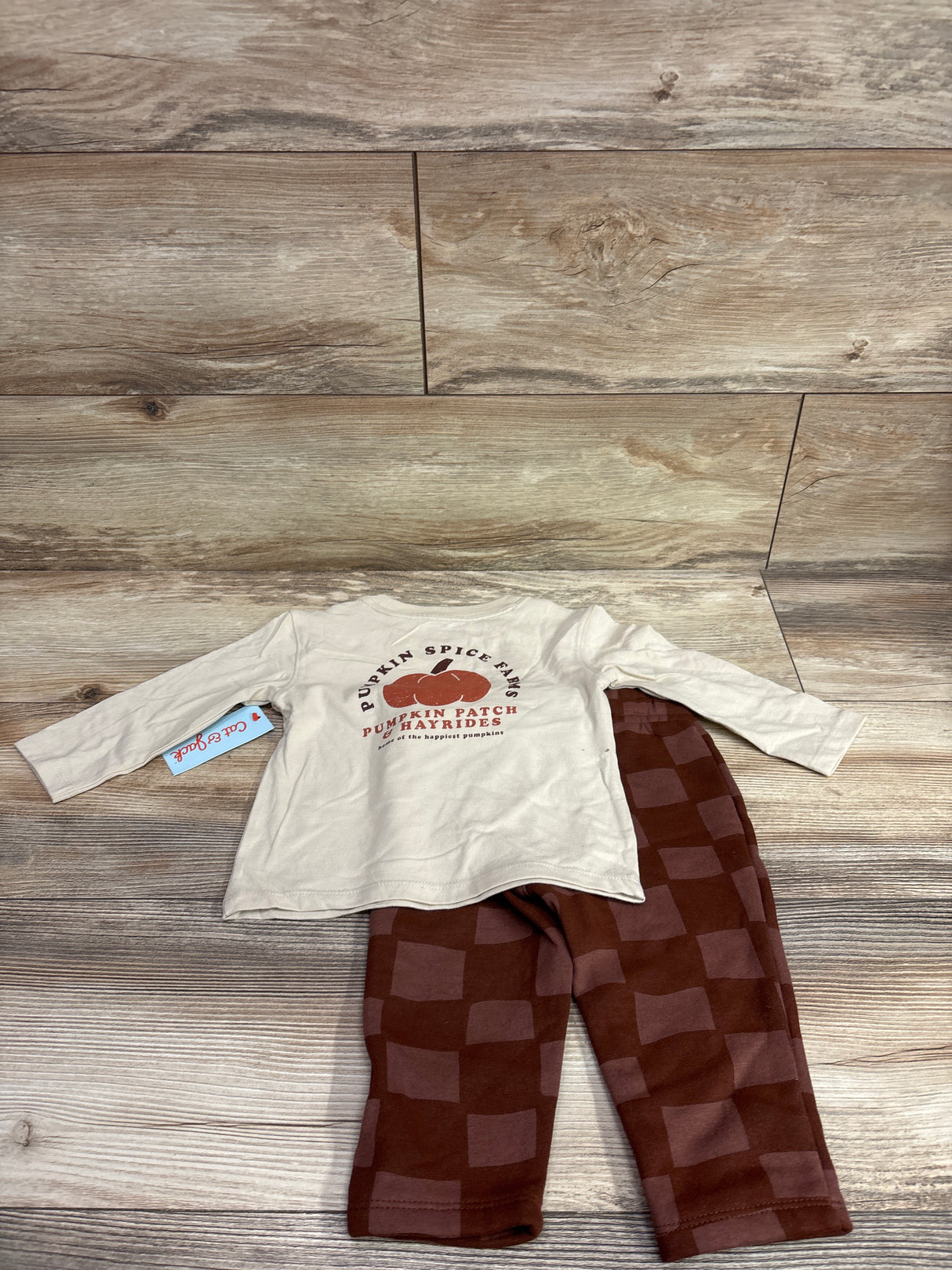 NEW Cat & Jack 2pc Pumpkin Long Sleeve Shirt & Joggers Set Beige sz 12m