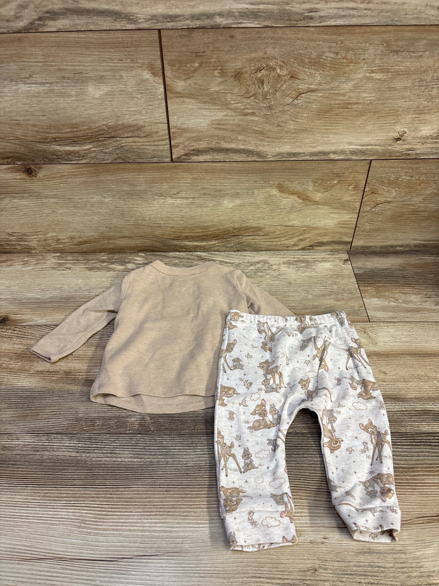 Disney Baby 2pc Bambi Kimono Shirt & Pants Set Tan sz 3/6m